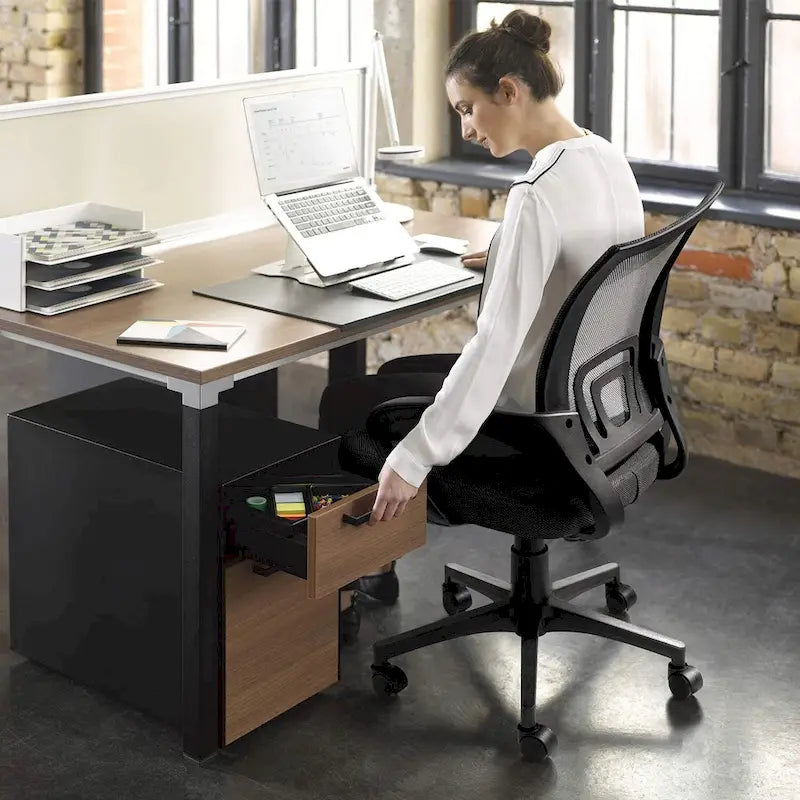 Chaise de bureau ergonomique en maille avec accoudoirs, réglable, pivotante, pour ordinateur, dossier mi-haut
