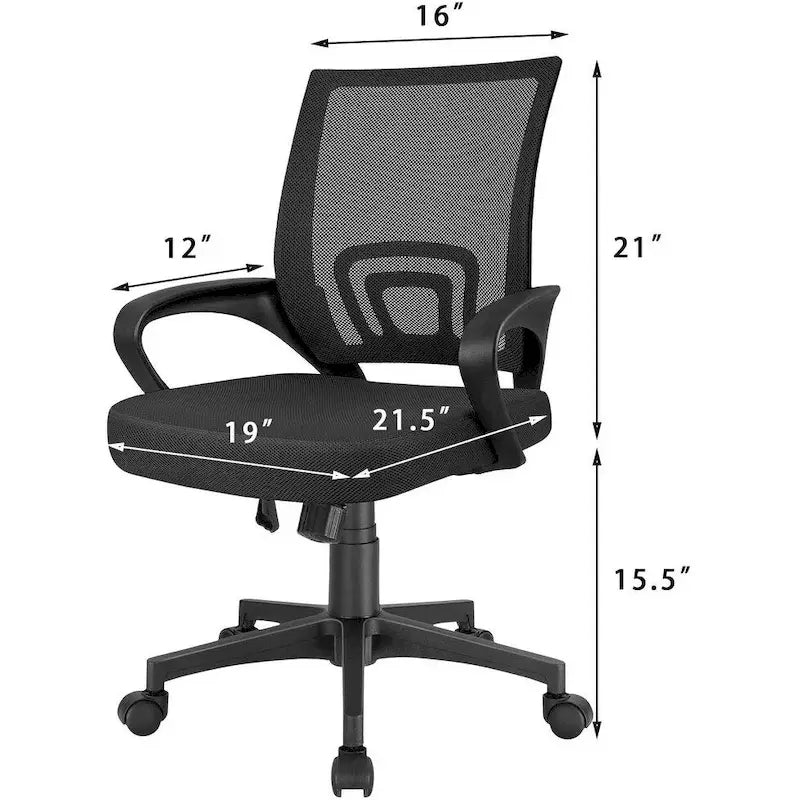 Chaise de bureau ergonomique en maille avec accoudoirs, réglable, pivotante, pour ordinateur, dossier mi-haut