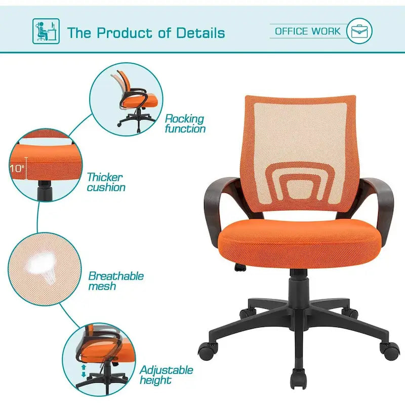 Chaise de bureau ergonomique en maille avec accoudoirs, réglable, pivotante, pour ordinateur, dossier mi-haut