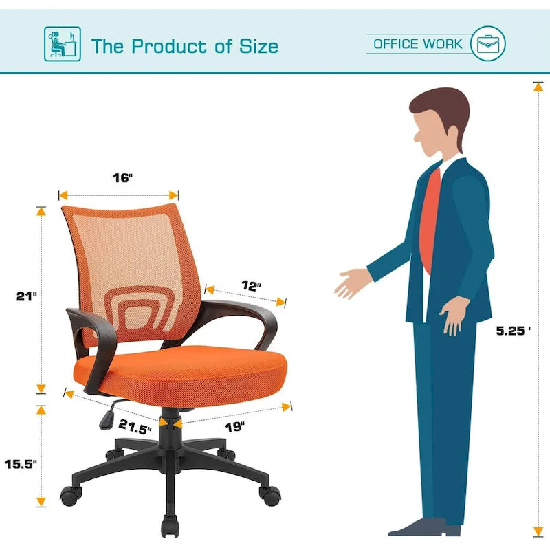 Chaise de bureau ergonomique en maille avec accoudoirs, réglable, pivotante, pour ordinateur, dossier mi-haut