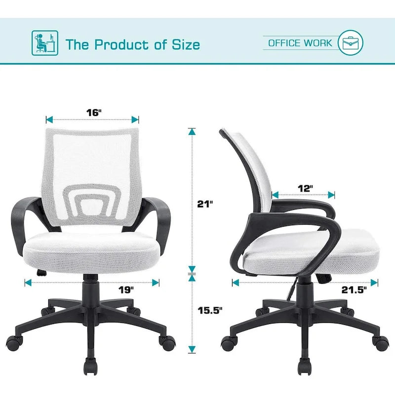 Chaise de bureau ergonomique en maille avec accoudoirs, réglable, pivotante, pour ordinateur, dossier mi-haut