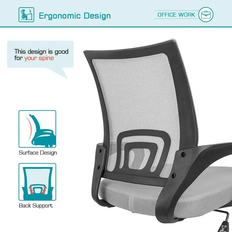 Chaise de bureau ergonomique en maille avec accoudoirs, réglable, pivotante, pour ordinateur, dossier mi-haut