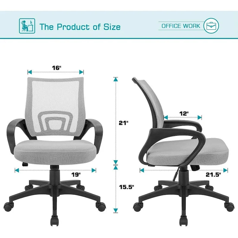 Chaise de bureau ergonomique en maille avec accoudoirs, réglable, pivotante, pour ordinateur, dossier mi-haut