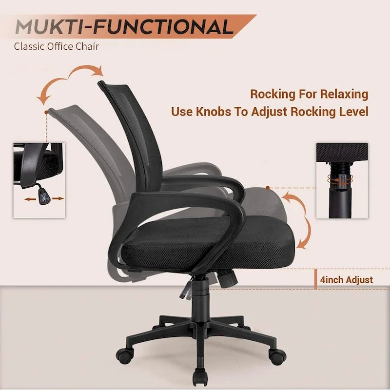 Chaise de bureau ergonomique en maille avec accoudoirs, réglable, pivotante, pour ordinateur, dossier mi-haut
