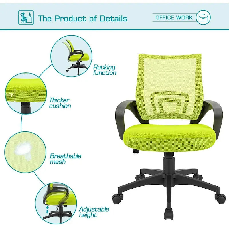 Chaise de bureau ergonomique en maille avec accoudoirs, réglable, pivotante, pour ordinateur, dossier mi-haut