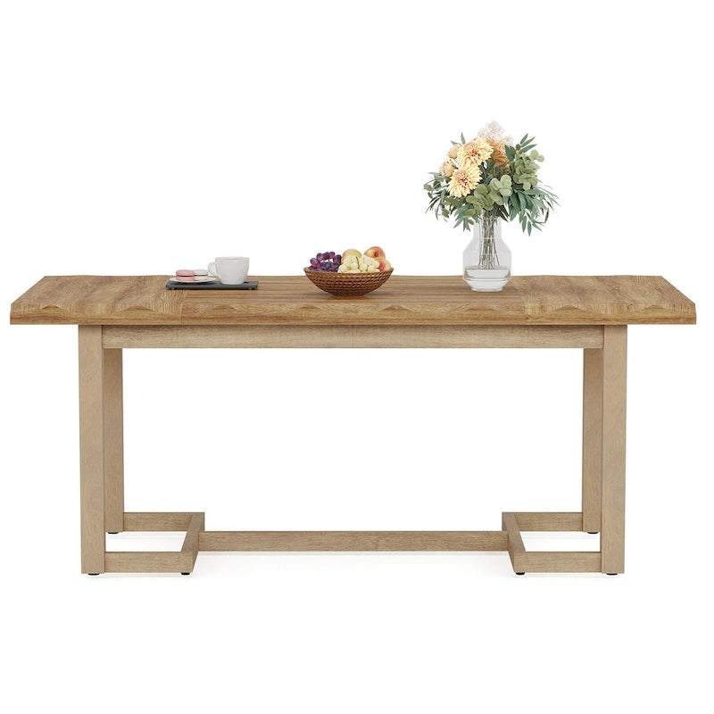 Table à manger rectangulaire finition bois naturel pieds tréteaux style industriel moderne