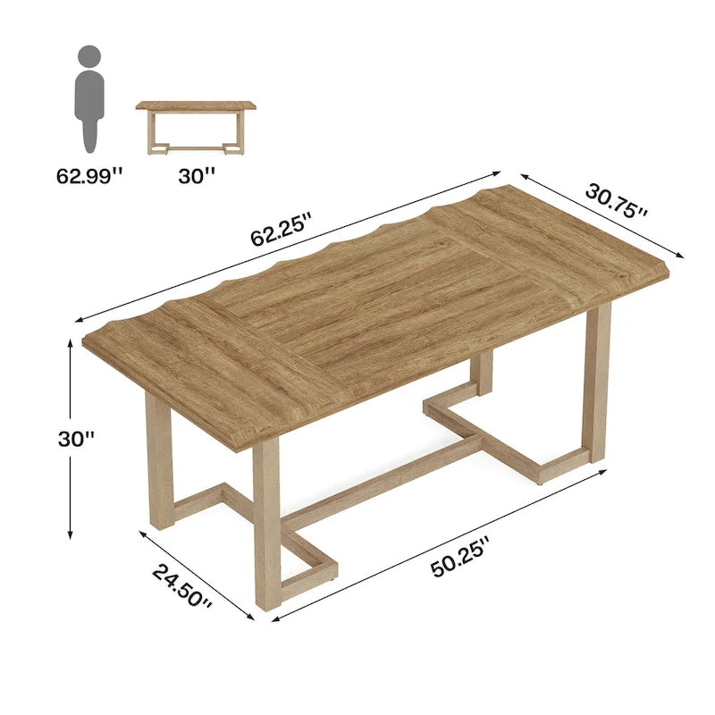 Table à manger rectangulaire finition bois naturel pieds tréteaux style industriel moderne