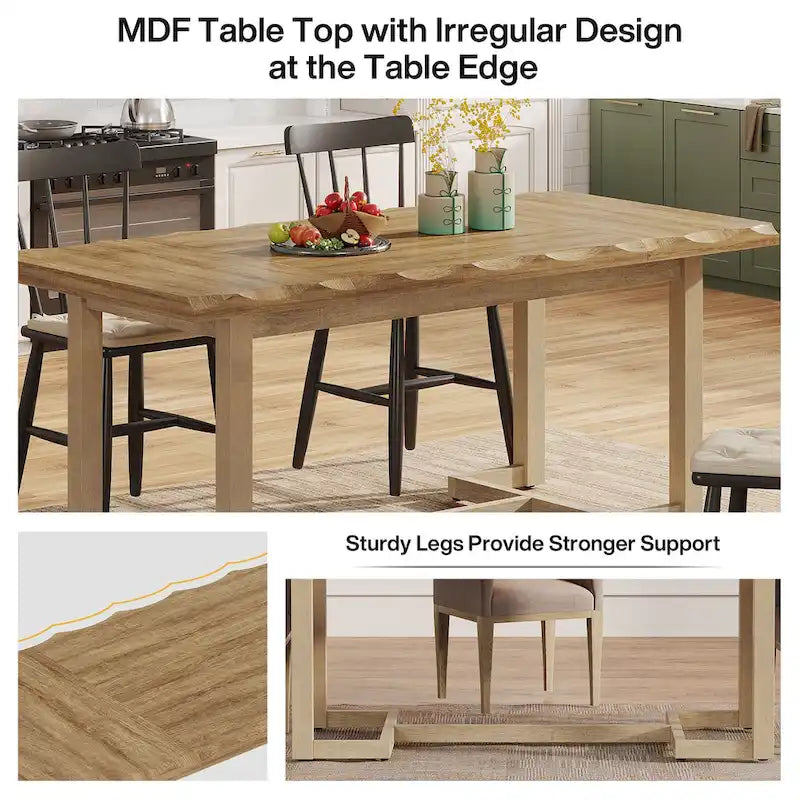 Table à manger rectangulaire finition bois naturel pieds tréteaux style industriel moderne