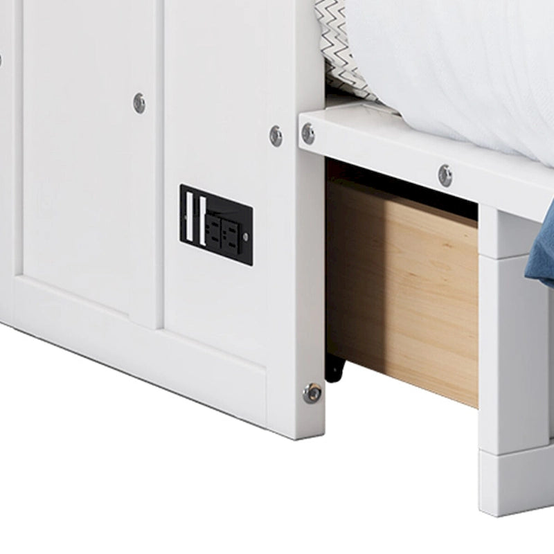 Lit escamotable en pin avec tiroirs de rangement et station de recharge